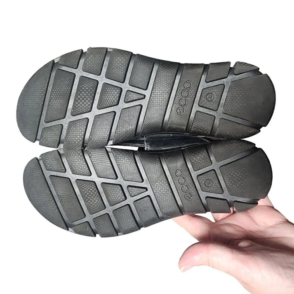 ECCO Sandals Genuine Leather Adjustable Comfortable Black Big Kids 3.5 US - Picture 8 of 11